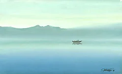 Im stillen Wasser der Meditation – Ölbild auf Holztafel mit dem Thema Breite.