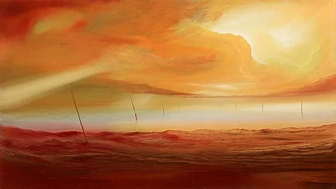 Detailbild zu  Abendferne – Ölbild auf Leinwand mit dem Thema Meer oder See.
