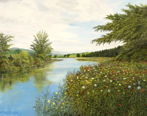 Am Fluss – Ölbild auf Leinwand mit dem Thema Farbe.