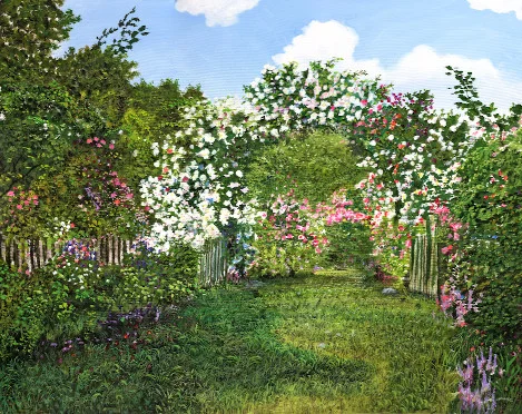 An einem Garten – Ölbild auf Leinwand mit dem Thema Technik.