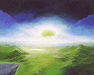 Aufgang des grünen Planeten – Ölbild auf Leinwand mit dem Thema Thema.