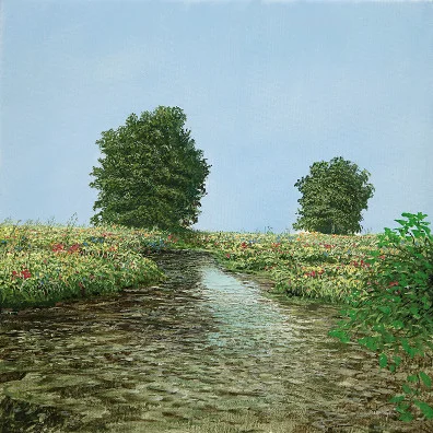 BBB-Baum-Bach-Bild – Ölbild auf Leinwand mit dem Thema Breite.
