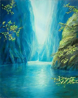 Blaue Schlucht – Ölbild auf Leinwand mit dem Thema Hoehe.