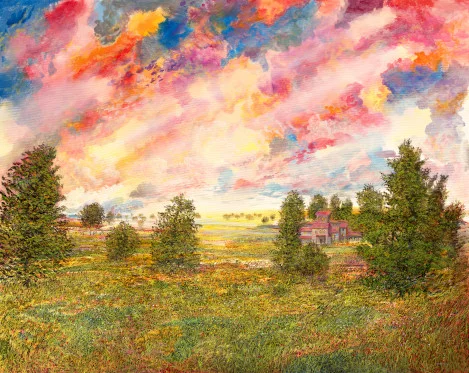 Buntes Wetter – Ölbild auf Leinwand mit dem Thema vorwiegend Wolken.