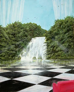 Der Fall mit dem Wasser – Ölbild auf Leinwand mit dem Thema Hoehe.