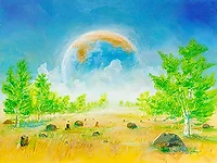 Doppelwelt – Acryl auf Holztafel mit dem Thema Thema.