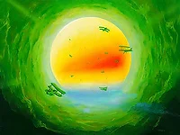Flugversuche – Acryl auf Holztafel mit dem Thema Thema.