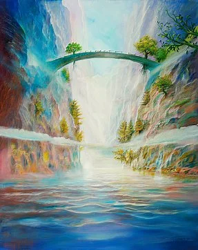 Fussbrücke – Ölbild auf Leinwand mit dem Thema Thema.