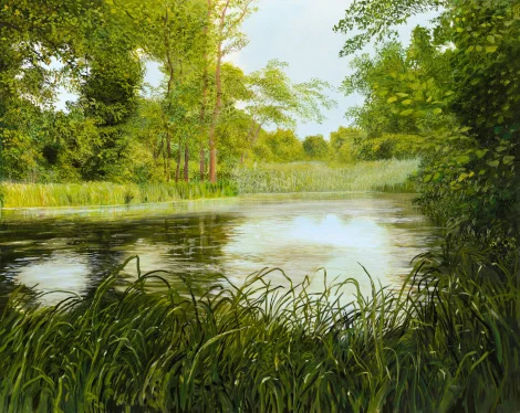 Idyll am Fluss – Ölbild auf Leinwand mit dem Thema Hoehe.