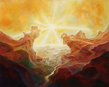 Detailbild zu  Lichtwende – Ölbild auf Leinwand mit dem Thema Höhlen und Schluchten.