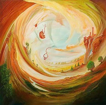 Detailbild zu  Luftschiff – Ölbild auf Leinwand mit dem Thema terrestrische Verformung.