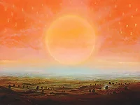 Sonnenhaus – Ölbild auf Holztafel mit dem Thema Thema.