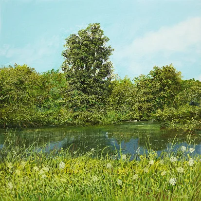 Uferszene – Ölbild auf Leinwand mit dem Thema Breite.