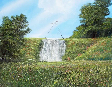 Wasserfall Bild – Ölbild auf Holztafel mit dem Thema Wasserfälle.