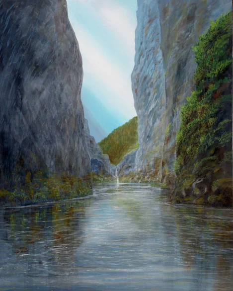 Wassertal – Ölbild auf Leinwand mit dem Thema Höhlen und Schluchten.