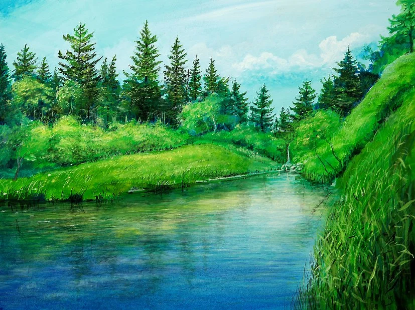 Lacus Montis – Acryl auf Holztafel mit dem Thema Meer oder See.