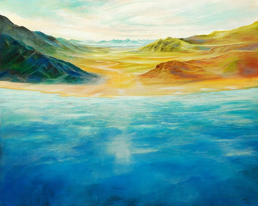 Landbreite – Ölbild auf Leinwand mit dem Thema Meer oder See.
