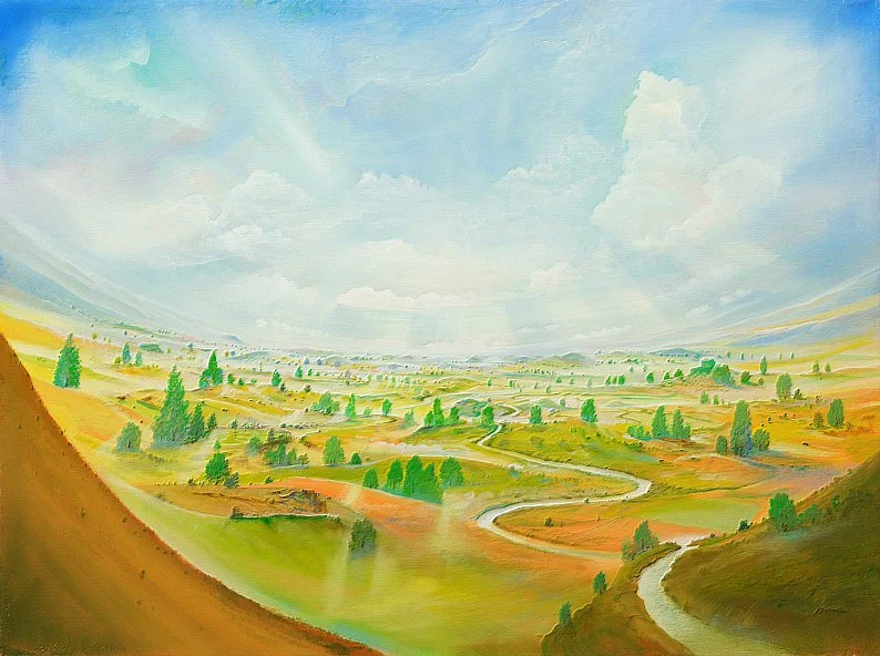 Leinwandlicht – Ölbild auf Leinwand mit dem Thema weite Landschaften.
