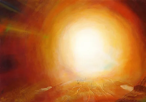 Lichtnebel – Acryl auf Holztafel mit dem Thema Höhlen und Schluchten.