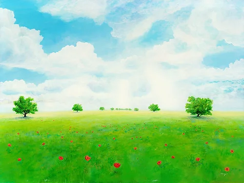 Mohn Allee – Acryl auf Holztafel mit dem Thema weite Landschaften.