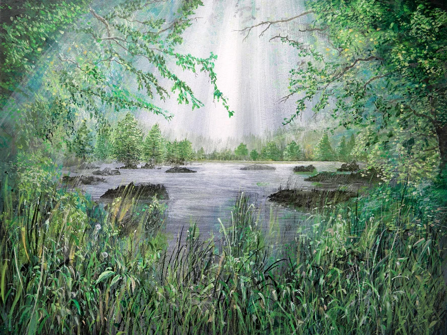 Platz des Lichtes – Acryl auf Holztafel mit dem Thema Meer oder See.