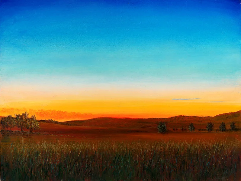 Schlesische Impression – Acryl auf Holztafel mit dem Thema weite Landschaften.