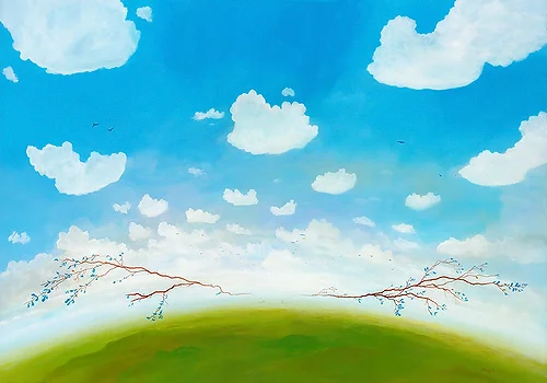 Sturmbäume – Acryl auf Holztafel mit dem Thema vorwiegend Wolken.