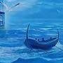 Detail 4 zu Badesee im Meer – Ölbild auf Holztafel mit dem Thema Meer oder See.