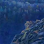 Detail 5 zu Blaue Wälder – Ölbild auf Holztafel mit dem Thema vorwiegend Lichtstrahlen.