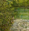 Detail 6 zu Brücke über Teich – Ölbild auf Leinwand mit dem Thema Parkanlagen und Gärten.