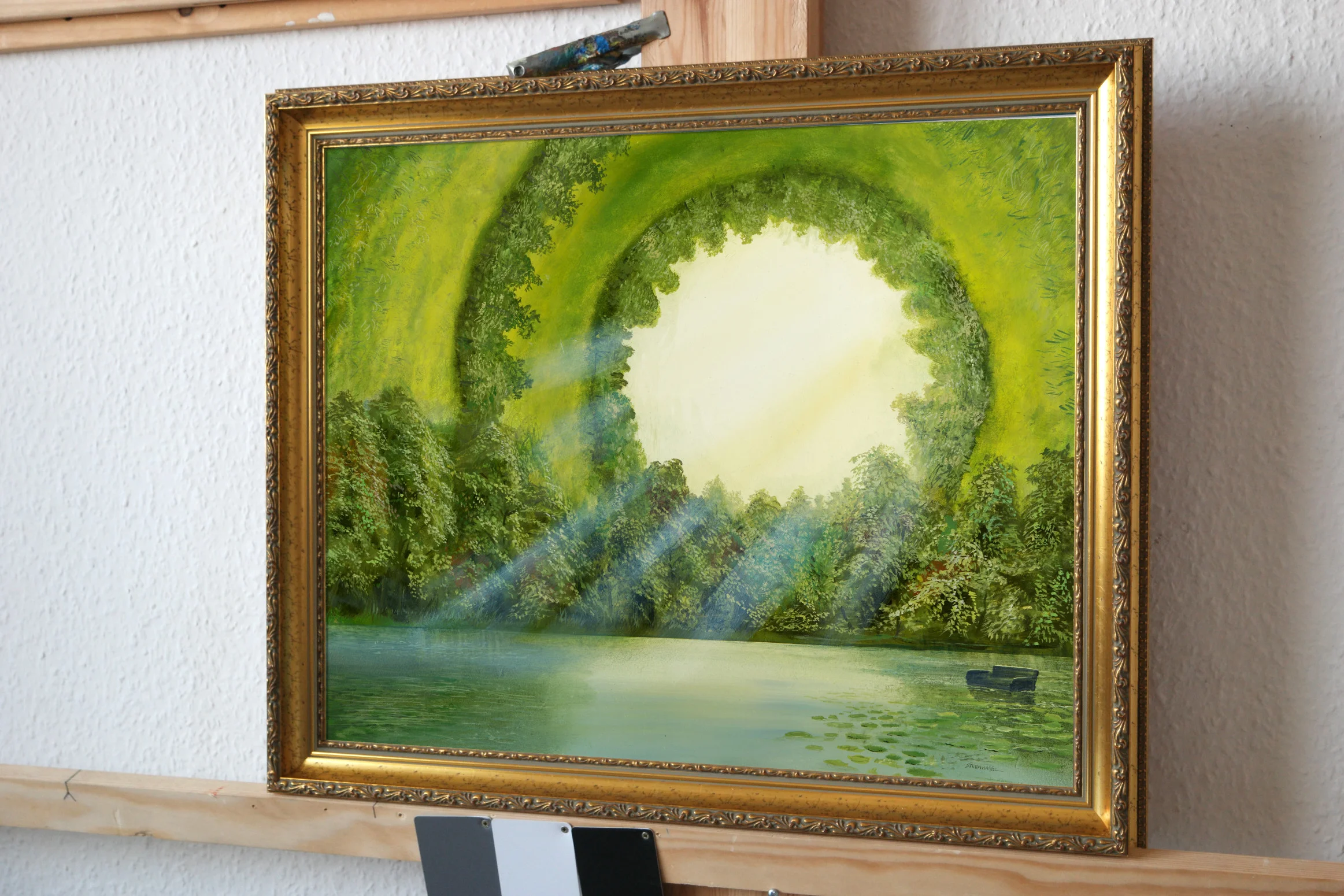 Detail 3 zu Entschleunigung – Ölbild auf Holztafel mit dem Thema Höhlen und Schluchten.