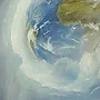 Detail 1 zu Erdaufgang – Acryl auf Holztafel mit dem Thema Universum / Kosmos.