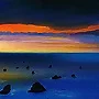 Detail 2 zu Erleuchtung – Acryl auf Holztafel mit dem Thema Meer oder See.