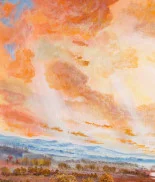 Detail 2 zu Farbströmung – Ölbild auf Leinwand mit dem Thema vorwiegend Wolken.