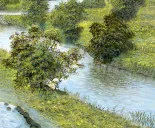 Detail 5 zu Flussbrücke – Ölbild auf Holztafel mit dem Thema weite Landschaften.