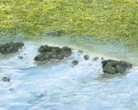 Detail 6 zu Flussbrücke – Ölbild auf Holztafel mit dem Thema weite Landschaften.
