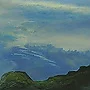 Detail 3 zu Höhenbad – Ölbild auf Holztafel mit dem Thema vorwiegend Wolken.