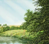 Detail 2 zu Idylische Ansicht – Ölbild auf Leinwand mit dem Thema Parkanlagen und Gärten.