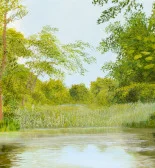 Detail 2 zu Idyll am Fluss – Ölbild auf Leinwand mit dem Thema Parkanlagen und Gärten.