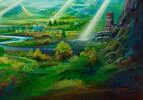 Detail 4 zu Lichttuben – Acryl auf Leinwand mit dem Thema vorwiegend Lichtstrahlen.