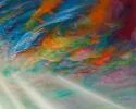 Detail 2 zu Lichtung – Ölbild auf Leinwand mit dem Thema vorwiegend Lichtstrahlen.