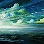 Detail 1 zu Nachtlichter – Ölbild auf Leinwand mit dem Thema vorwiegend Wolken.