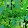 Detail 1 zu Parkhaus – Acryl auf Holztafel mit dem Thema Parkanlagen und Gärten.