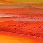 Detail 3 zu Rote Flugbahn – Ölbild auf Leinwand mit dem Thema vorwiegend Wolken.
