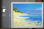 Detail 2 zu Strandlauf – Ölbild auf Holztafel mit dem Thema Meer oder See.