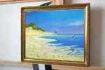 Detail 4 zu Strandlauf – Ölbild auf Holztafel mit dem Thema Meer oder See.