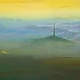 Detail 1 zu Tag mit Vulkan – Acryl auf Holztafel mit dem Thema weite Landschaften.