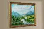 Detail 3 zu Talblick – Acryl auf Holztafel mit dem Thema weite Landschaften.
