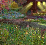 Detail 5 zu Waldlicht – Ölbild auf Leinwand mit dem Thema Parkanlagen und Gärten.