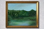 Detail 2 zu Waldsee – Acryl auf Holztafel mit dem Thema Meer oder See.